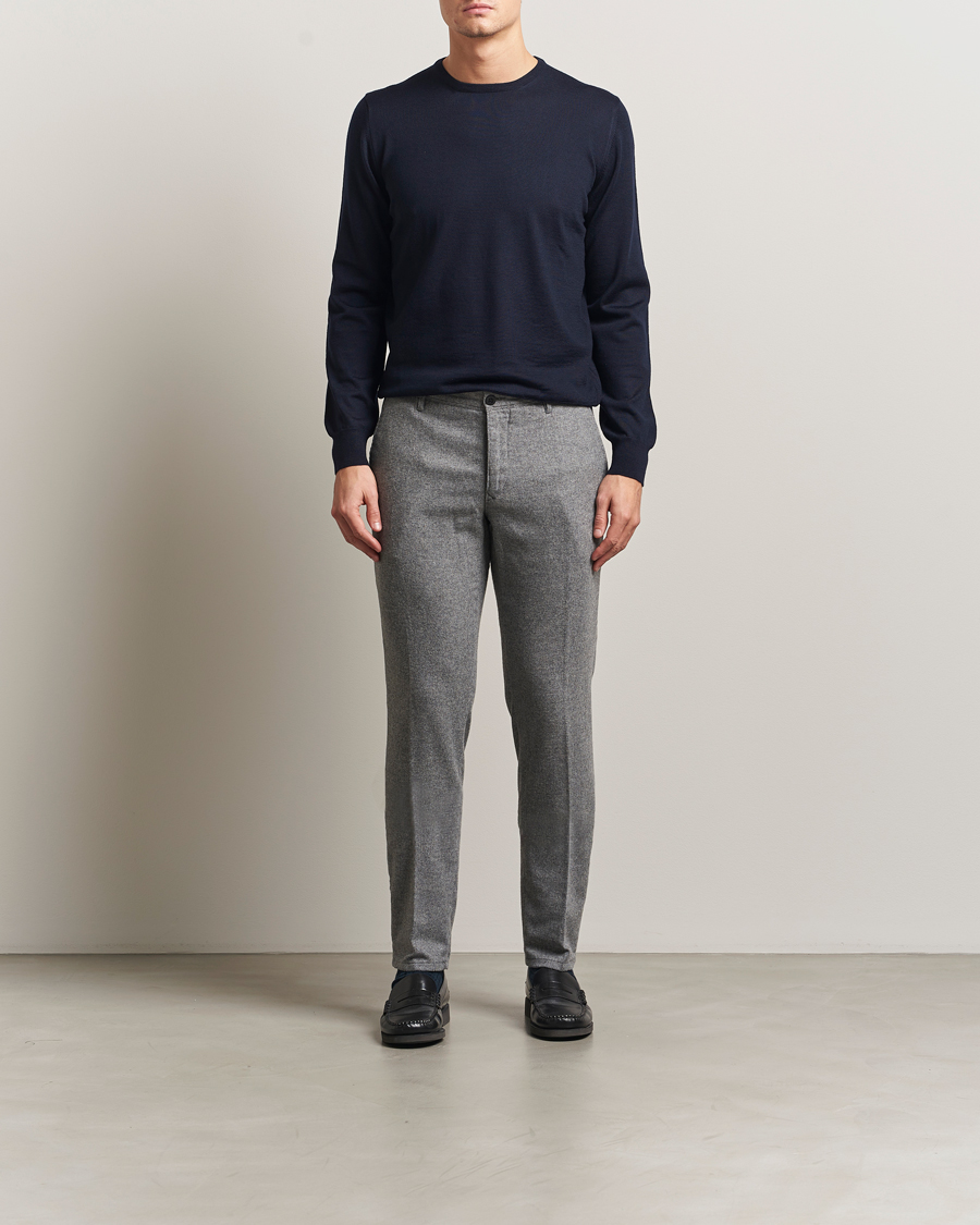 Men | Trousers | Incotex | Slim Fit Washed Flannel Slacks Light Grey