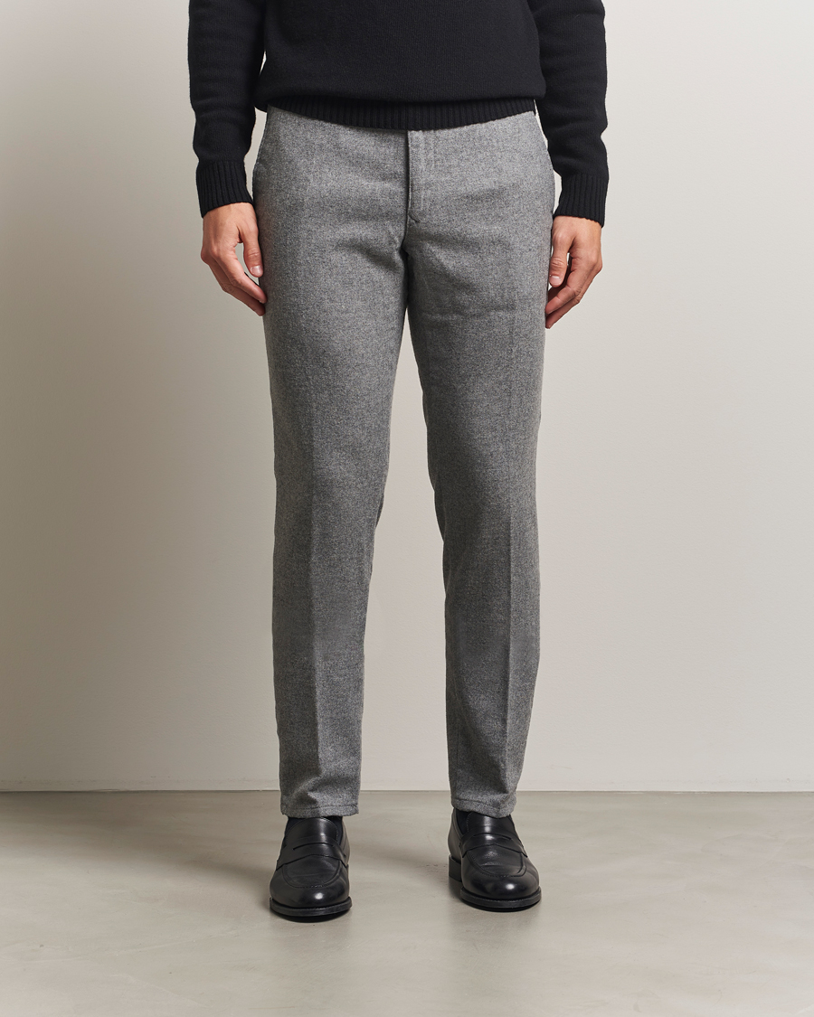 Men | Trousers | Incotex | Slim Fit Washed Flannel Slacks Light Grey