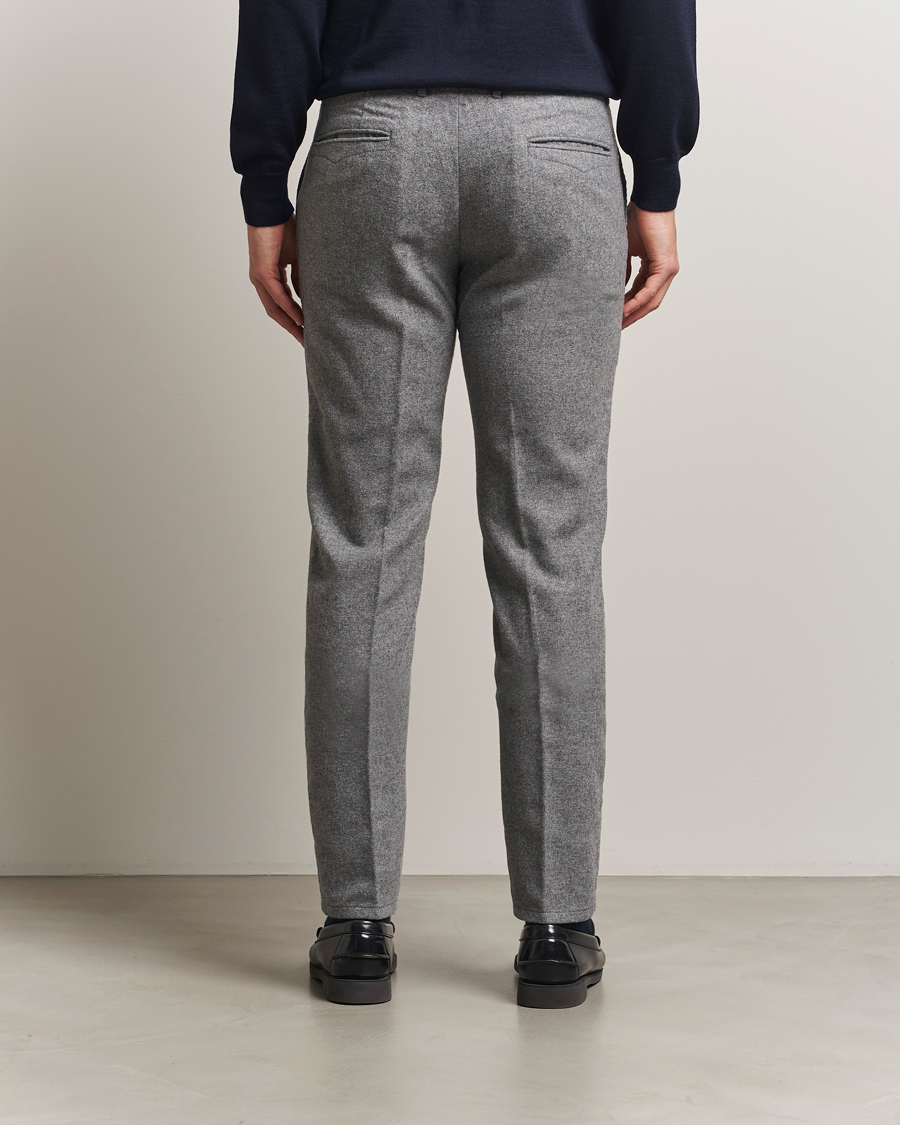 Men | Trousers | Incotex | Slim Fit Washed Flannel Slacks Light Grey