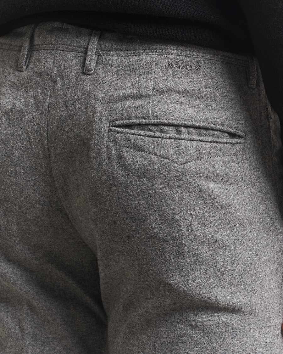 Men | Trousers | Incotex | Slim Fit Washed Flannel Slacks Light Grey