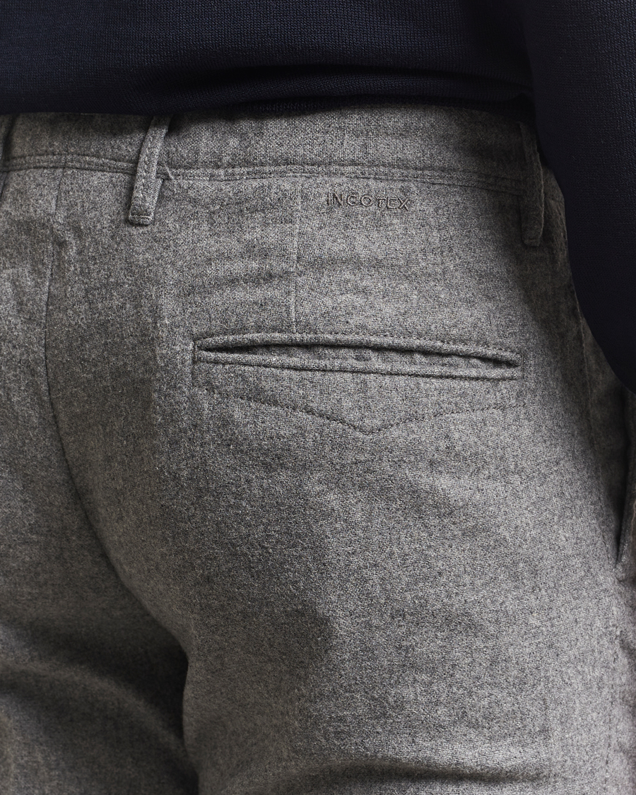 Men | Trousers | Incotex | Slim Fit Washed Flannel Slacks Light Grey