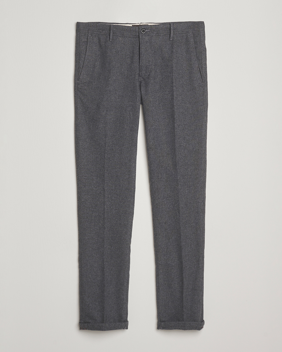 Men | Trousers | Incotex | Slim Fit Washed Flannel Slacks Grey Melange