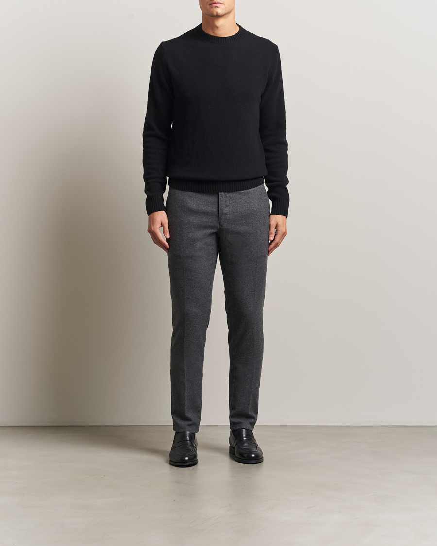 Men | Trousers | Incotex | Slim Fit Washed Flannel Slacks Grey Melange