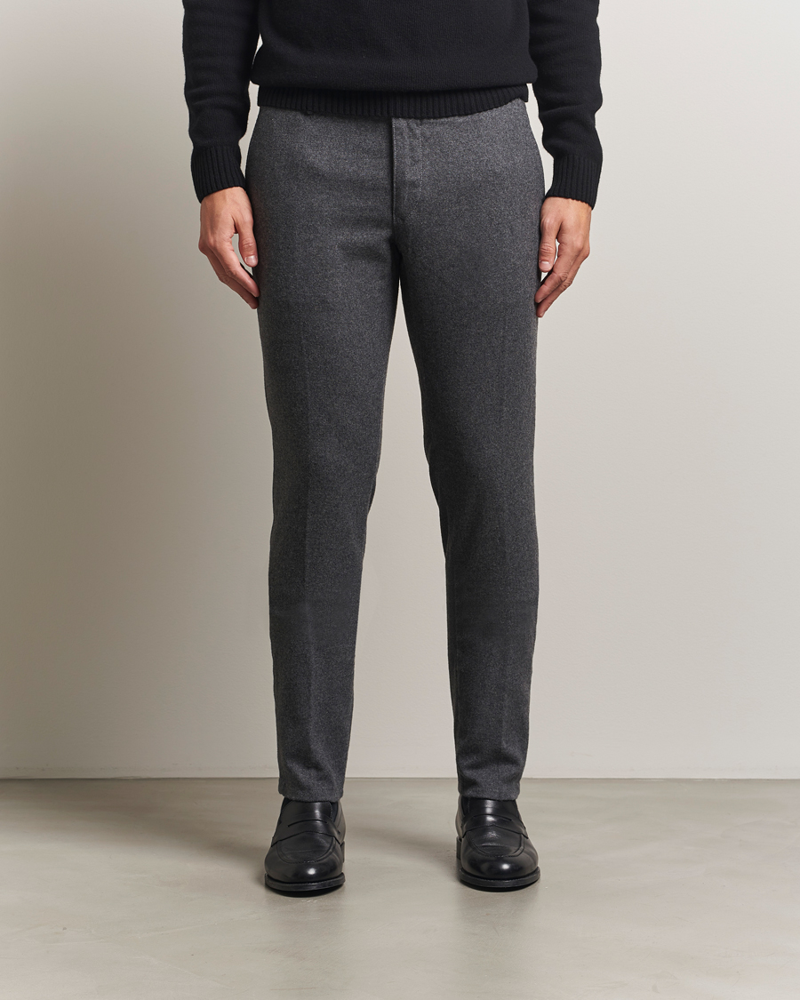Men | Trousers | Incotex | Slim Fit Washed Flannel Slacks Grey Melange