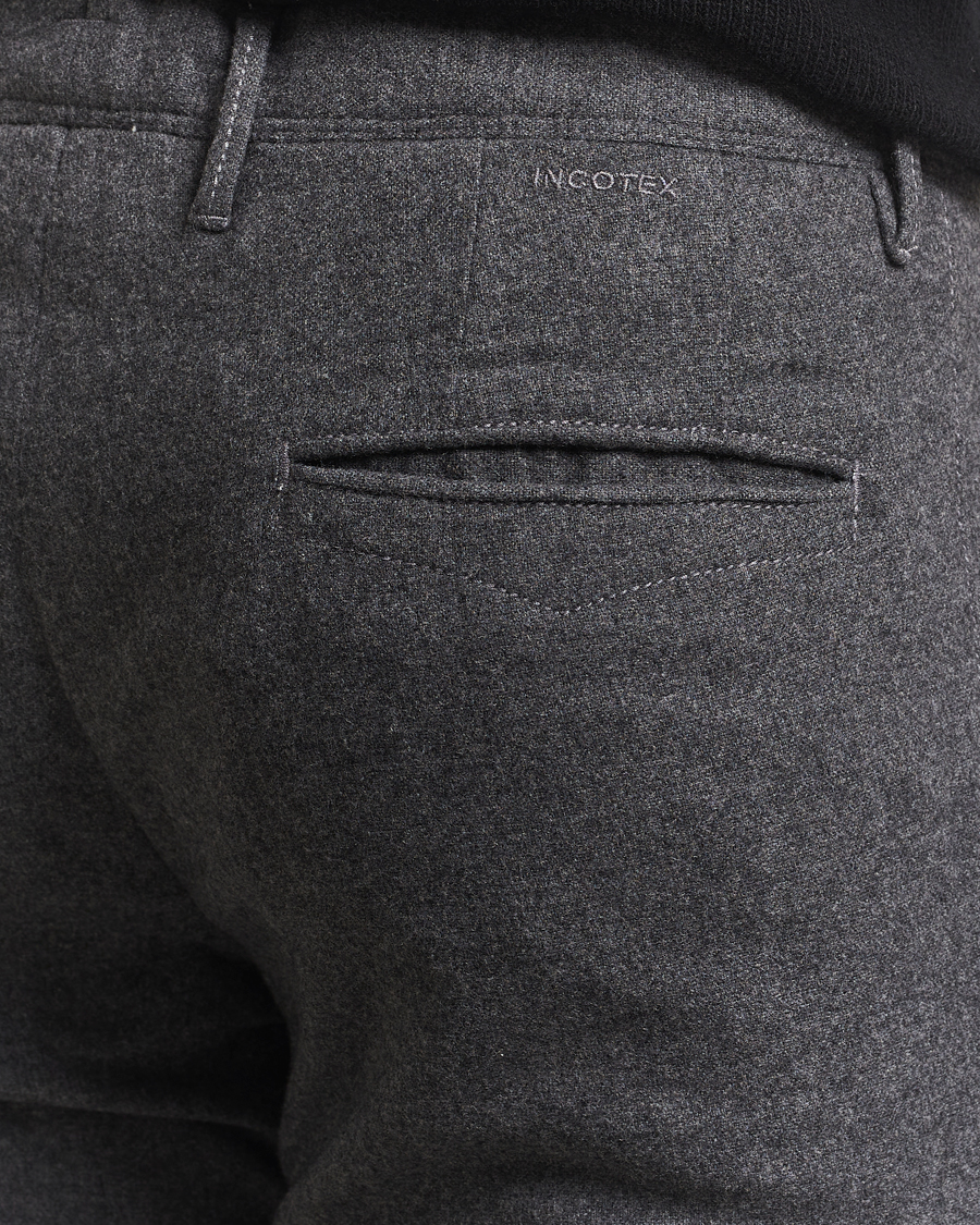 Men | Trousers | Incotex | Slim Fit Washed Flannel Slacks Grey Melange