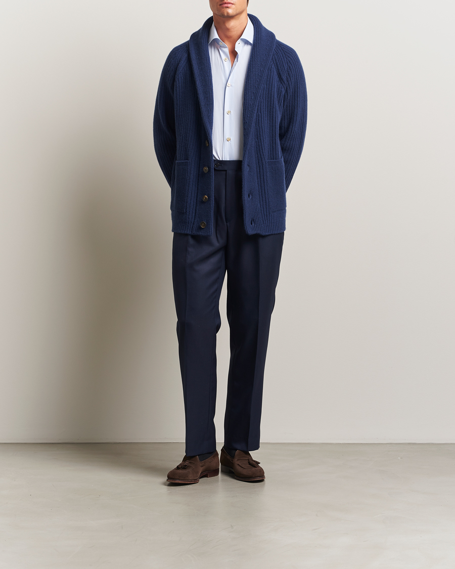 Men | Sweaters & Knitwear | Kiton | Cashmere Rib Shawl Cardigan Navy