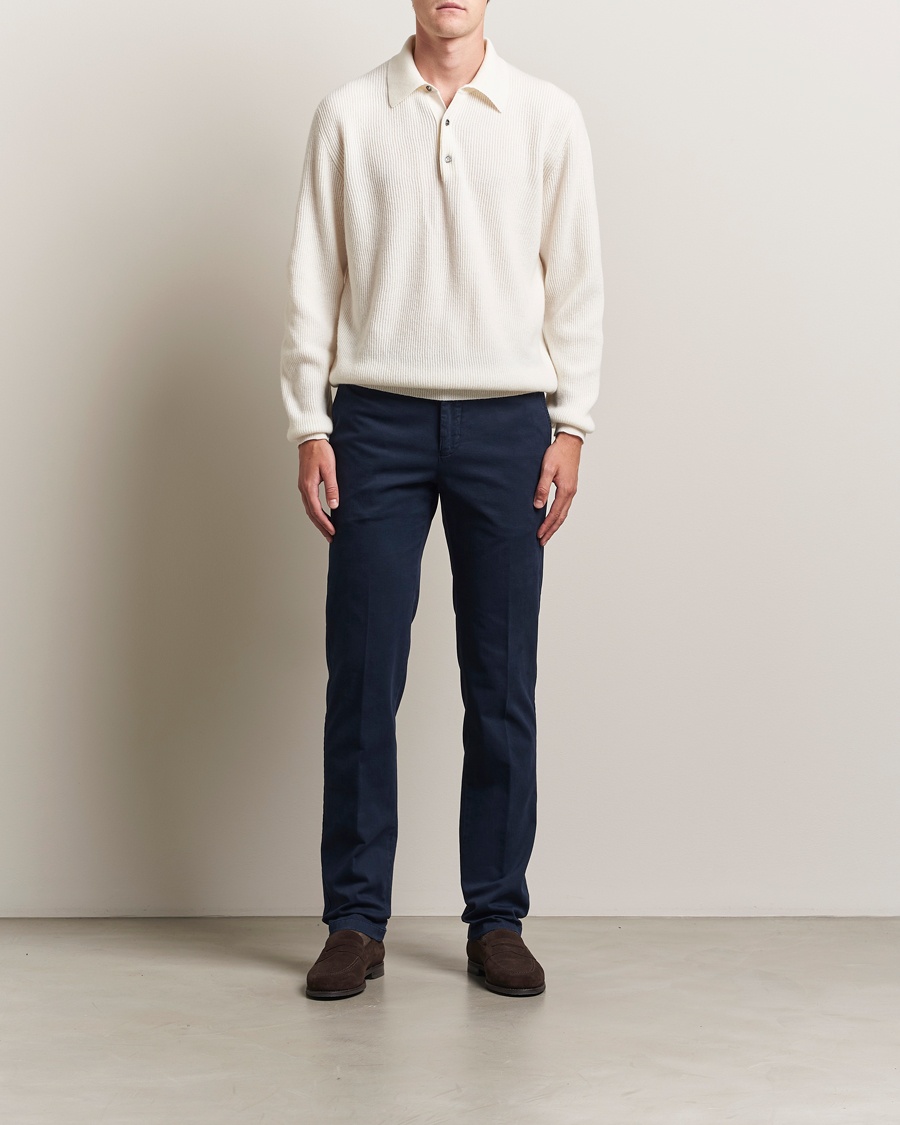 Men | Sweaters & Knitwear | Kiton | Cashmere Rib Long Sleeve Polo Light Beige