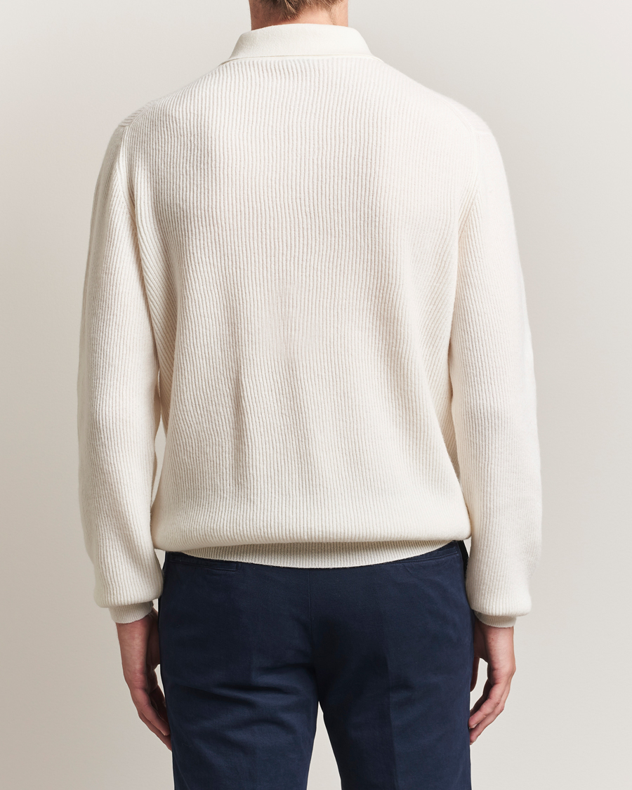 Men | Sweaters & Knitwear | Kiton | Cashmere Rib Long Sleeve Polo Light Beige