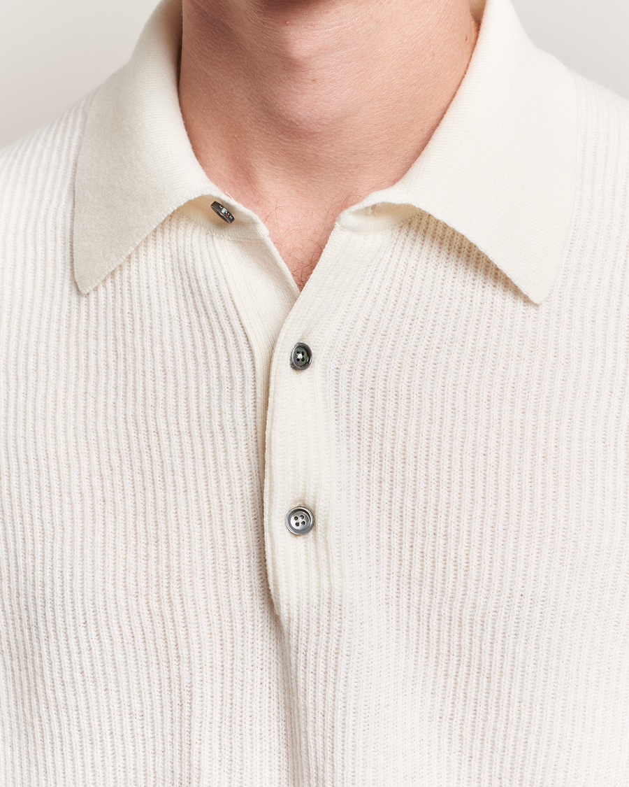 Men | Sweaters & Knitwear | Kiton | Cashmere Rib Long Sleeve Polo Light Beige