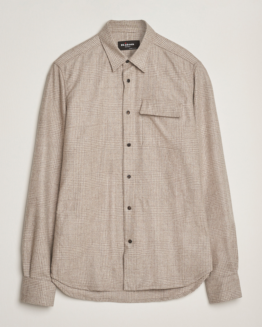 Men | Shirts | Kiton | Wool Check Overshirt Light Beige