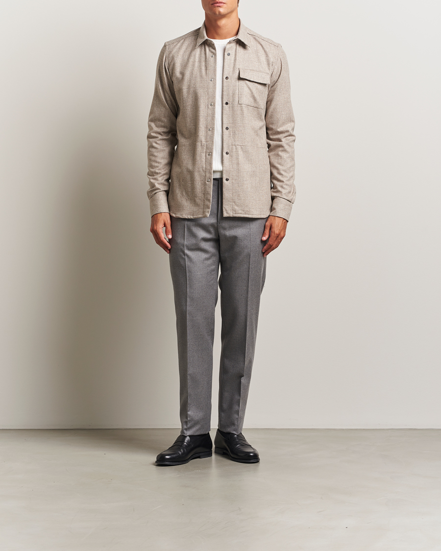 Men | Shirts | Kiton | Wool Check Overshirt Light Beige