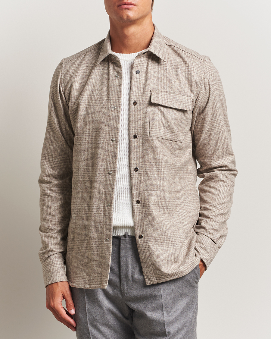 Men | Shirts | Kiton | Wool Check Overshirt Light Beige