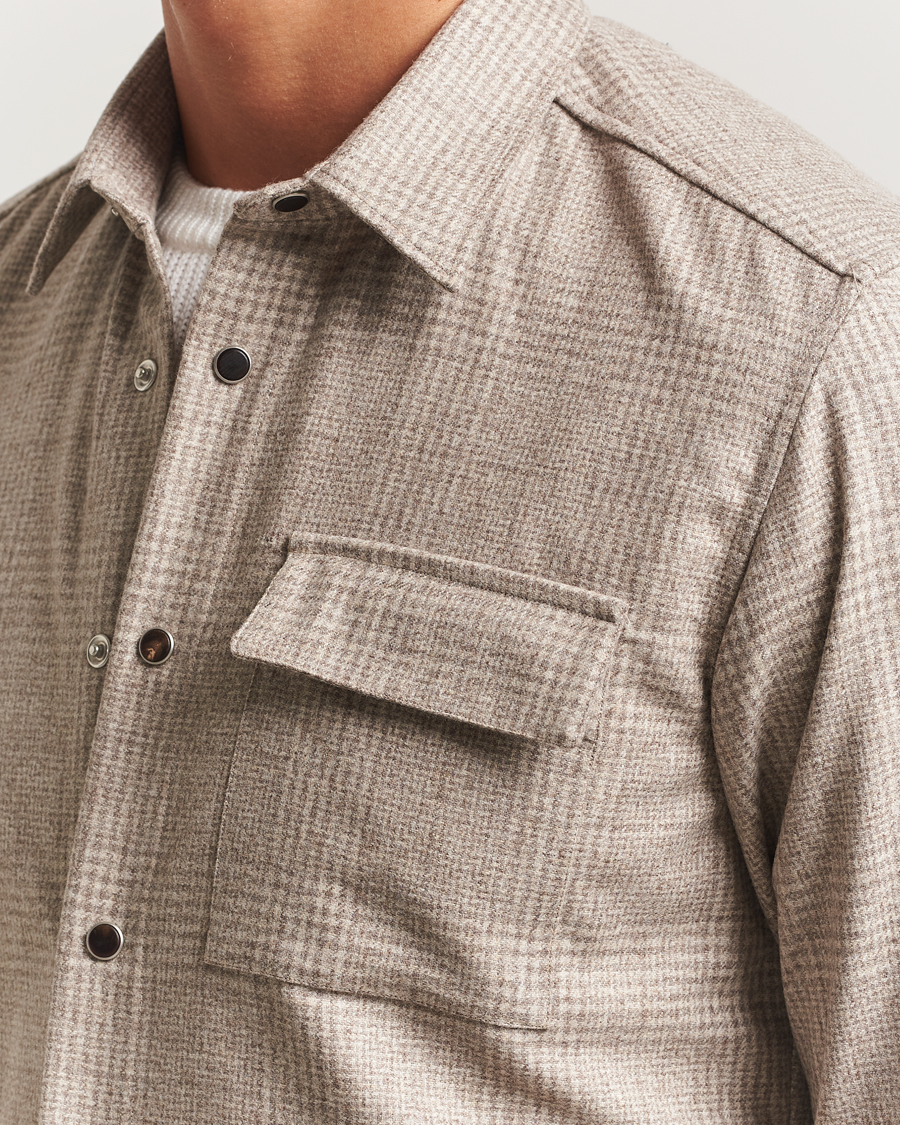 Men | Shirts | Kiton | Wool Check Overshirt Light Beige