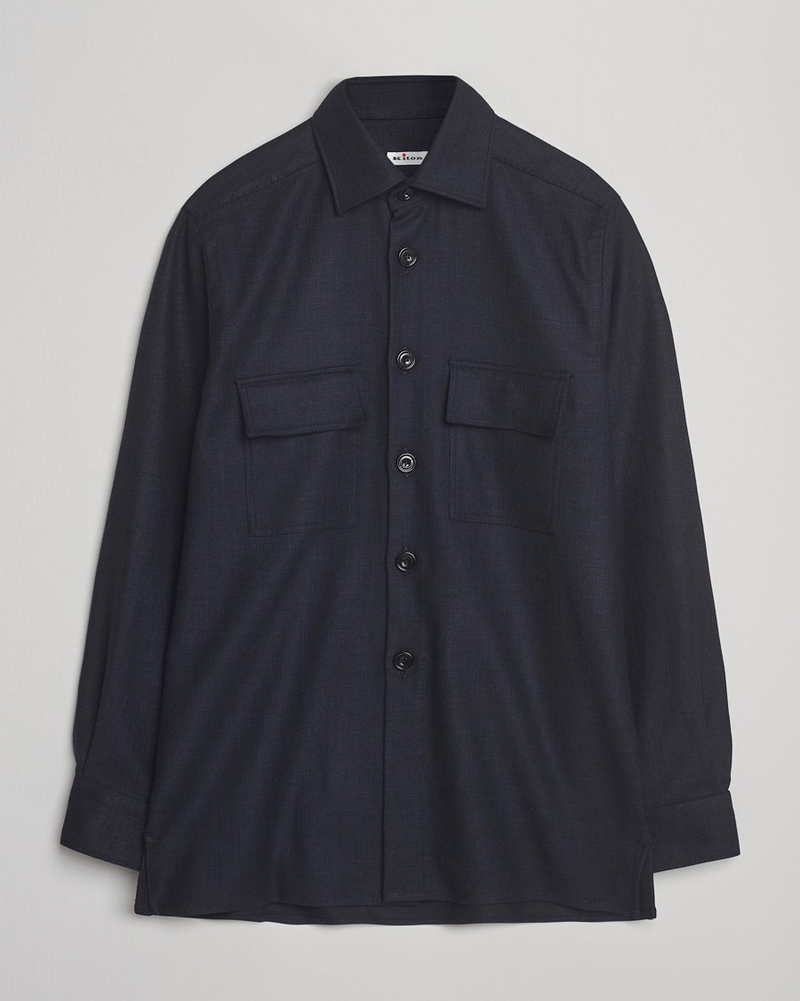 Men | Shirts | Kiton | Wool Overshirt Navy