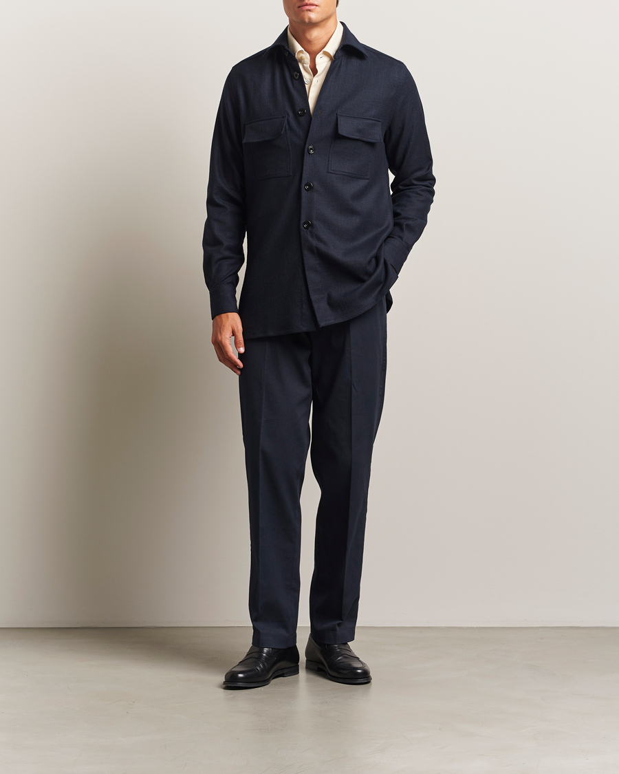 Men | Shirts | Kiton | Wool Overshirt Navy