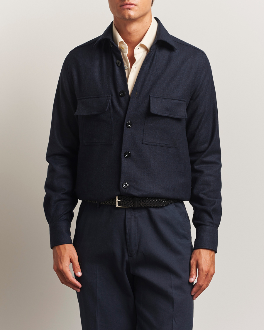 Men | Shirts | Kiton | Wool Overshirt Navy