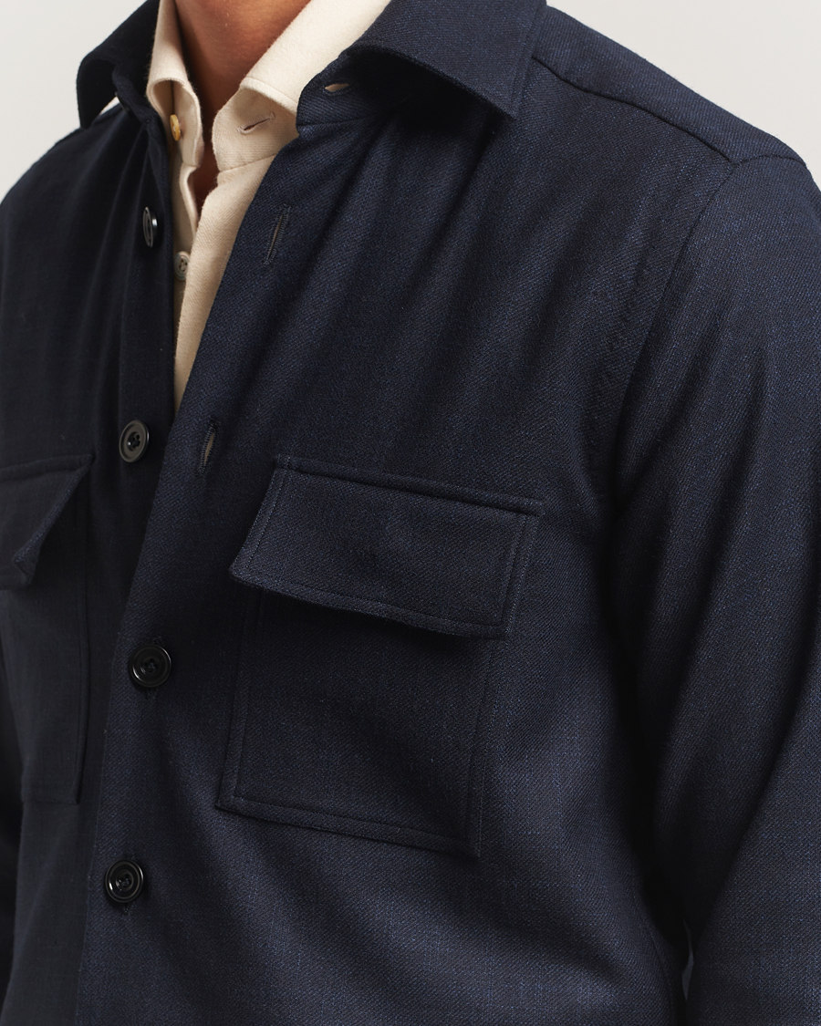 Men | Shirts | Kiton | Wool Overshirt Navy
