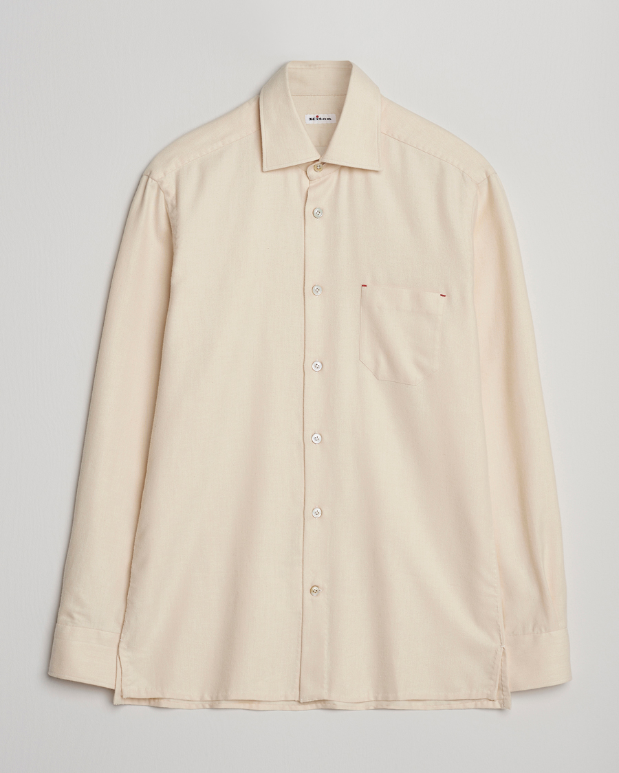 Men | Shirts | Kiton | Cotton Flannel Sport Shirt Cream