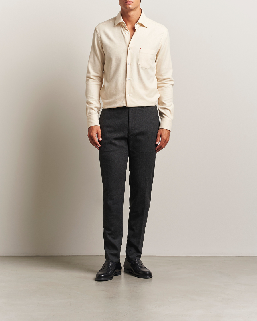 Men | Shirts | Kiton | Cotton Flannel Sport Shirt Cream