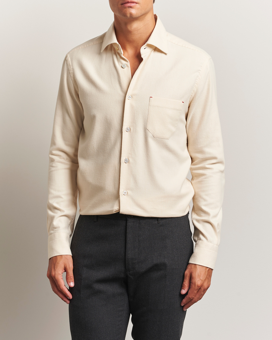 Men | Shirts | Kiton | Cotton Flannel Sport Shirt Cream