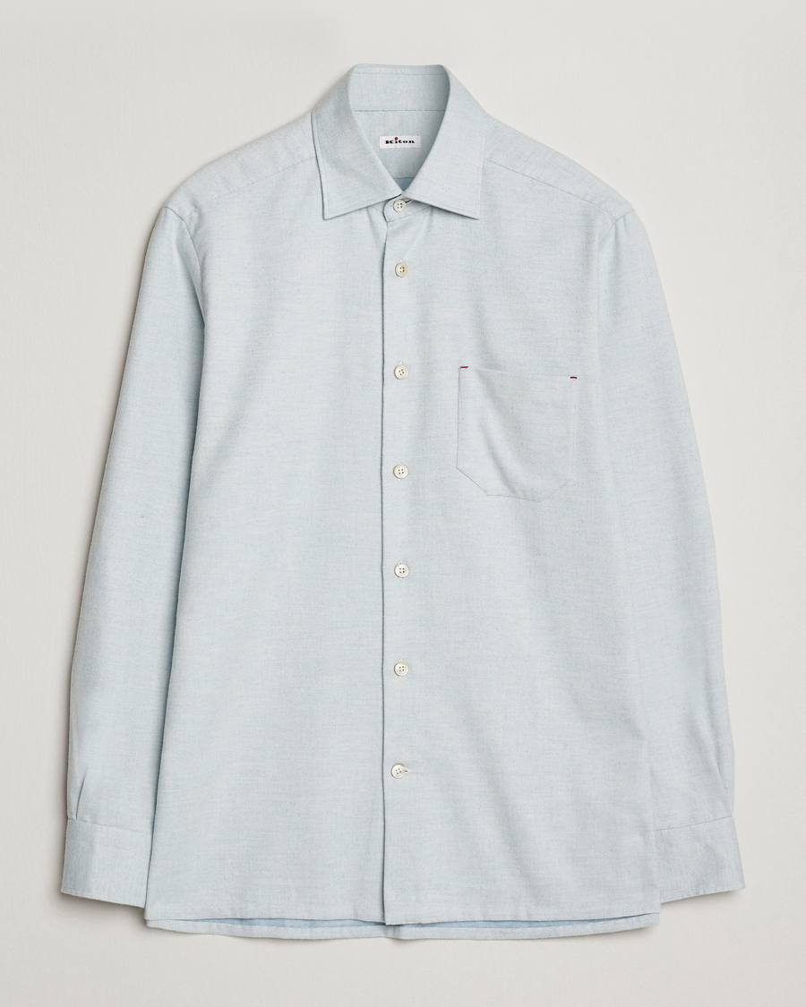 Men | Shirts | Kiton | Cotton Flannel Sport Shirt Light Blue