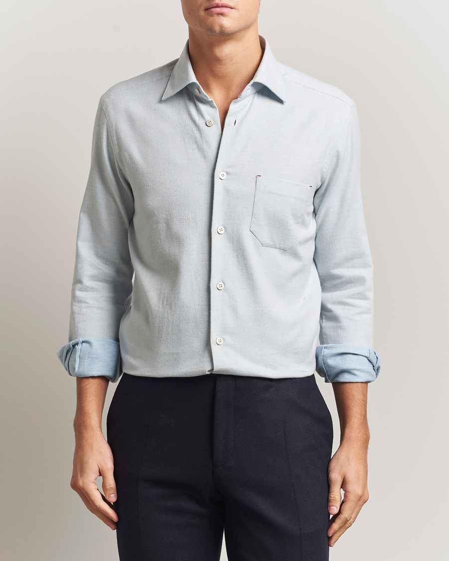 Men | Shirts | Kiton | Cotton Flannel Sport Shirt Light Blue