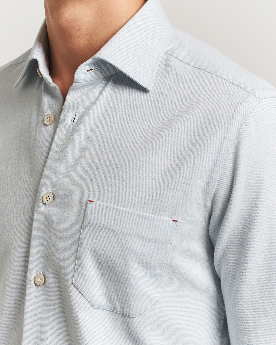 Men | Shirts | Kiton | Cotton Flannel Sport Shirt Light Blue