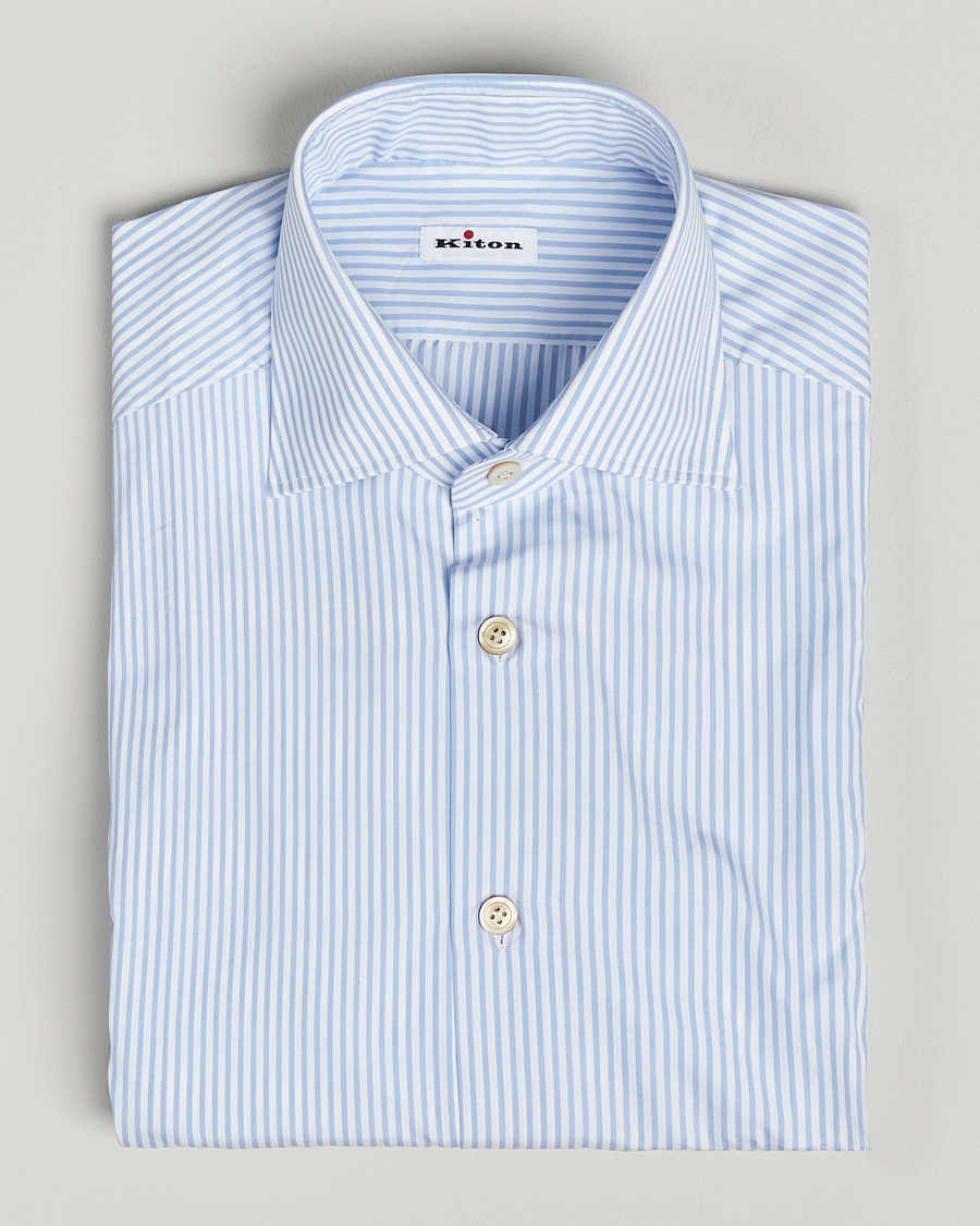 Men | Shirts | Kiton | Cotton Dress Shirt Light Blue Stripe