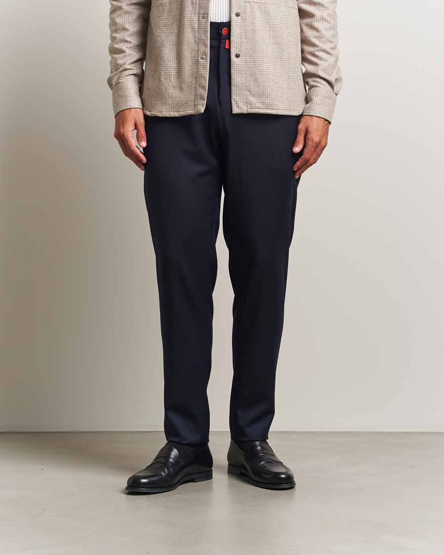 Men | Trousers | Kiton | Wool Stretch Drawstring Pants Navy