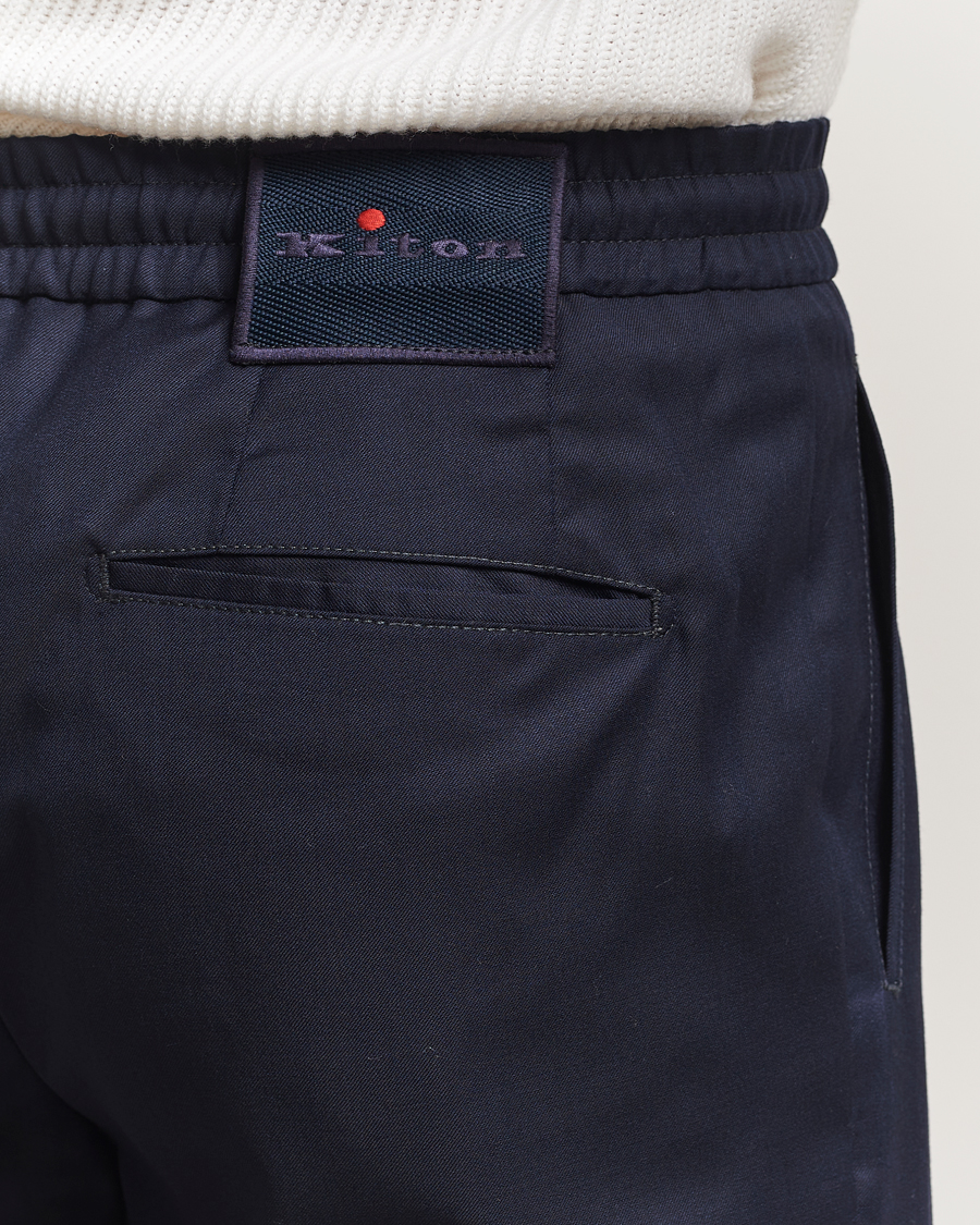Men | Trousers | Kiton | Wool Stretch Drawstring Pants Navy