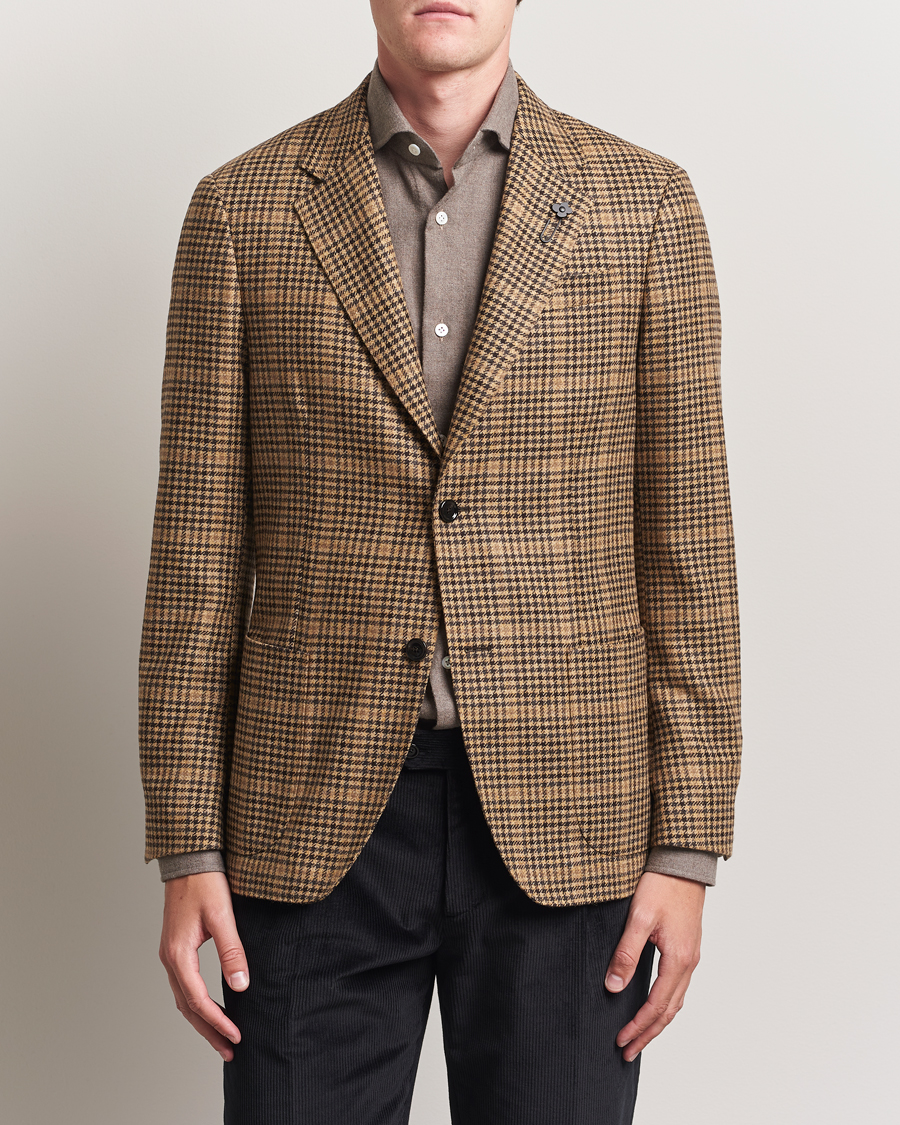 Men | Blazers | Lardini | Wool/Cashmere Houndstooth Overcheck Blazer Brown