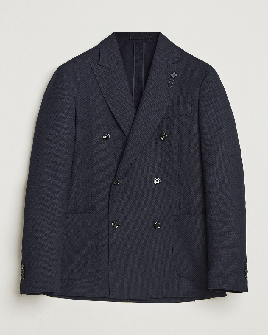 Men | Blazers | Lardini | Double Breasted Twisted Wool Blazer Navy