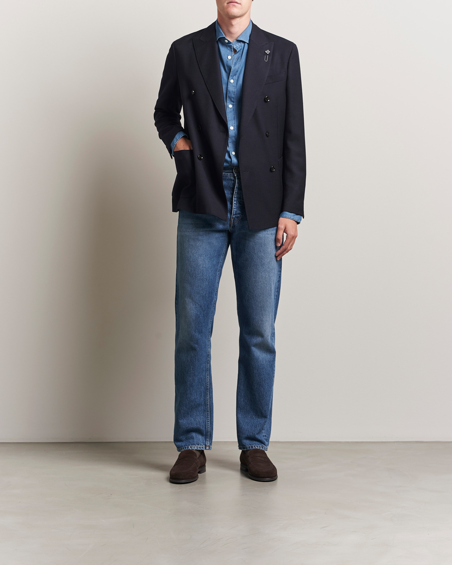 Men | Blazers | Lardini | Double Breasted Twisted Wool Blazer Navy