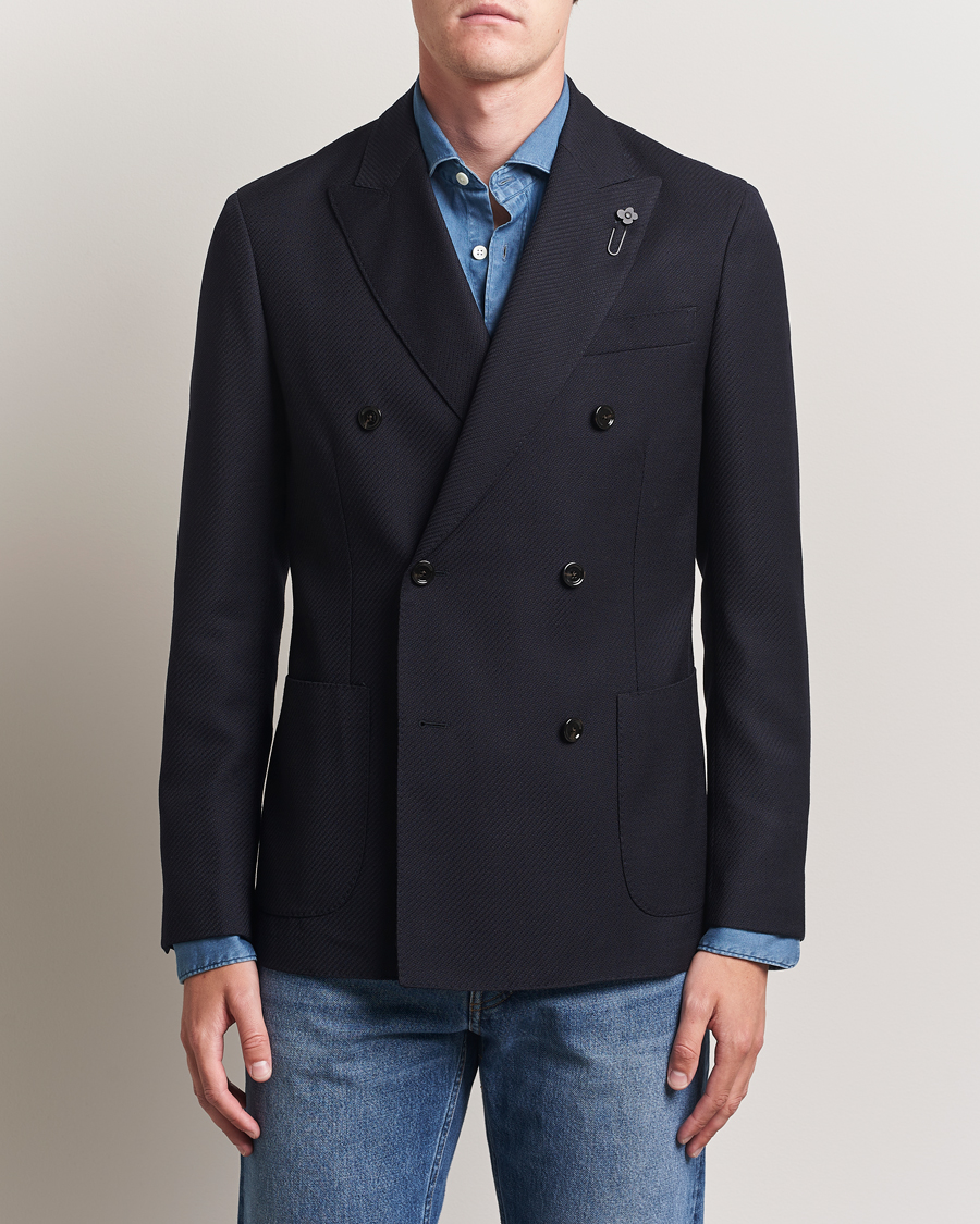 Men | Blazers | Lardini | Double Breasted Twisted Wool Blazer Navy