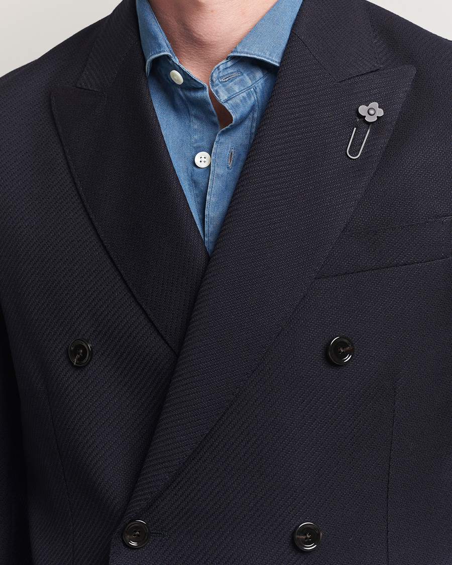 Men | Blazers | Lardini | Double Breasted Twisted Wool Blazer Navy