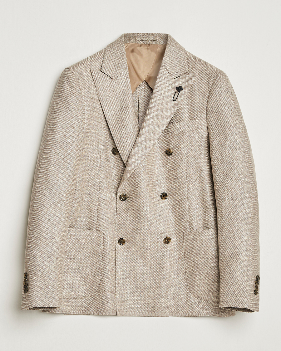 Men | Blazers | Lardini | Double Breasted Wool/Silk/Cashmere Blazer Beige