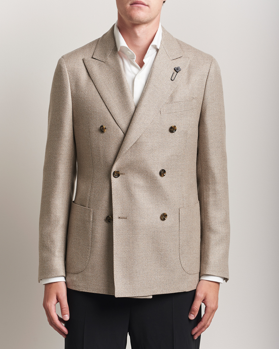 Men | Blazers | Lardini | Double Breasted Wool/Silk/Cashmere Blazer Beige