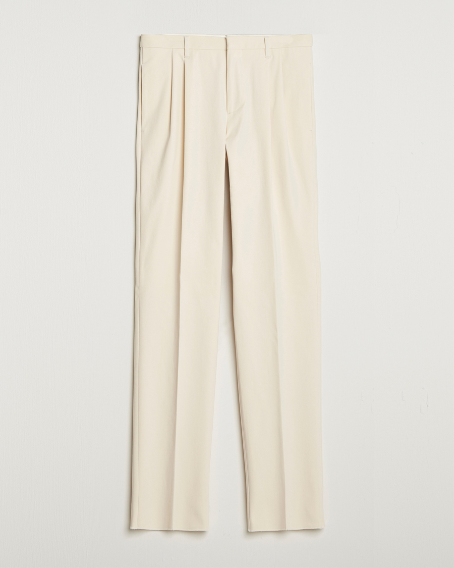 Men | Trousers | Lardini | Double Pleated Cotton Stretch Trousers Off White