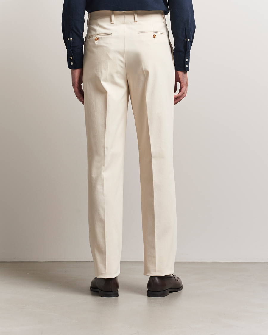 Men | Trousers | Lardini | Double Pleated Cotton Stretch Trousers Off White