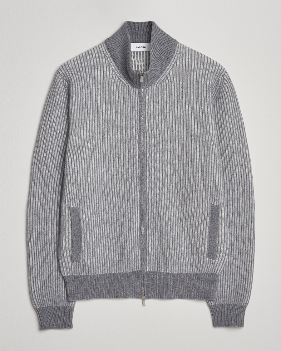 Men | Sweaters & Knitwear | Lardini | Wool/Cashmere Knitted Full Zip Grey