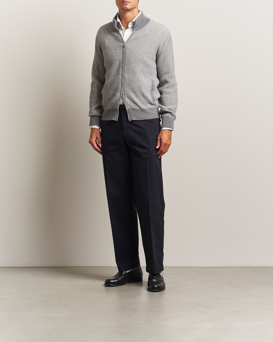 Men | Sweaters & Knitwear | Lardini | Wool/Cashmere Knitted Full Zip Grey