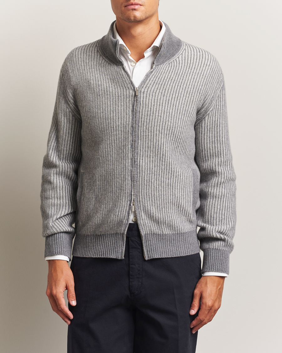 Men | Sweaters & Knitwear | Lardini | Wool/Cashmere Knitted Full Zip Grey