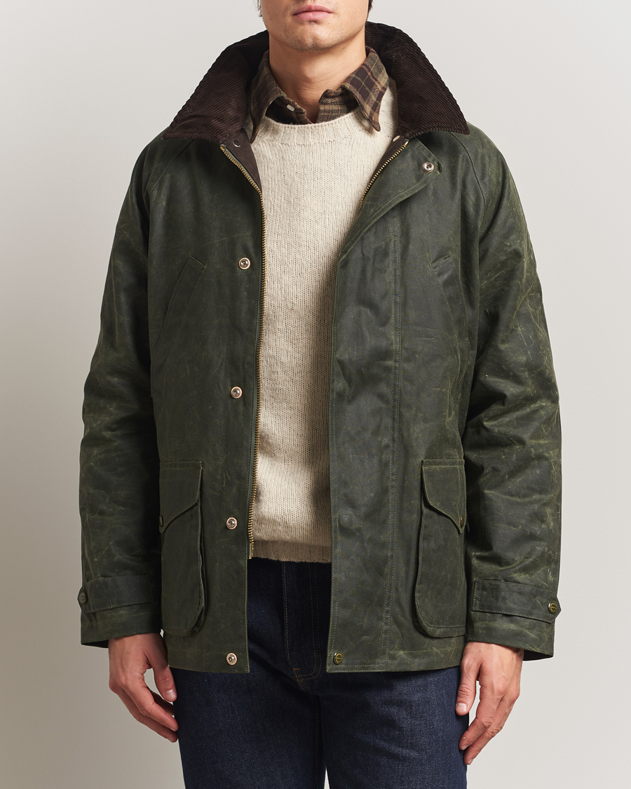 Men | Coats & Jackets | Manifattura Ceccarelli | Rain Caban Wax Cloth Dark Green