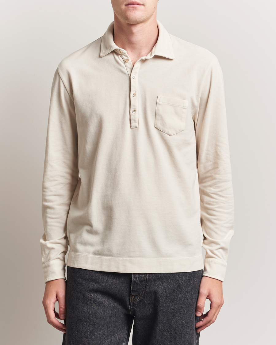 Men | Polo Shirts | Massimo Alba | Ischia Cotton/Cashmere Long Sleeve Polo Off White