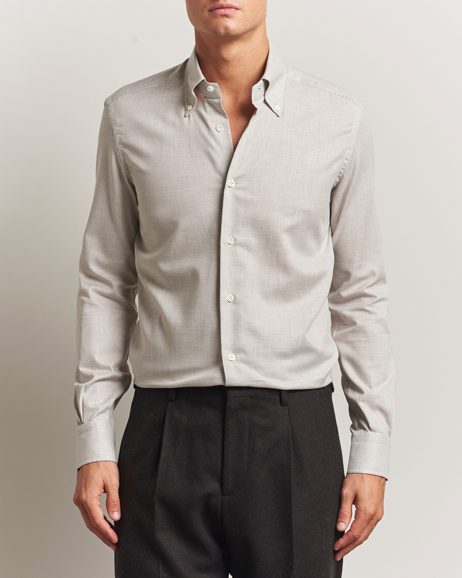 Men | Shirts | Mazzarelli | Soft Flannel Button Down Shirt Beige