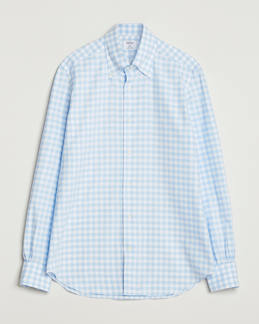Men | Shirts | Mazzarelli | Soft Flannel Button Down Shirt Light Blue Check