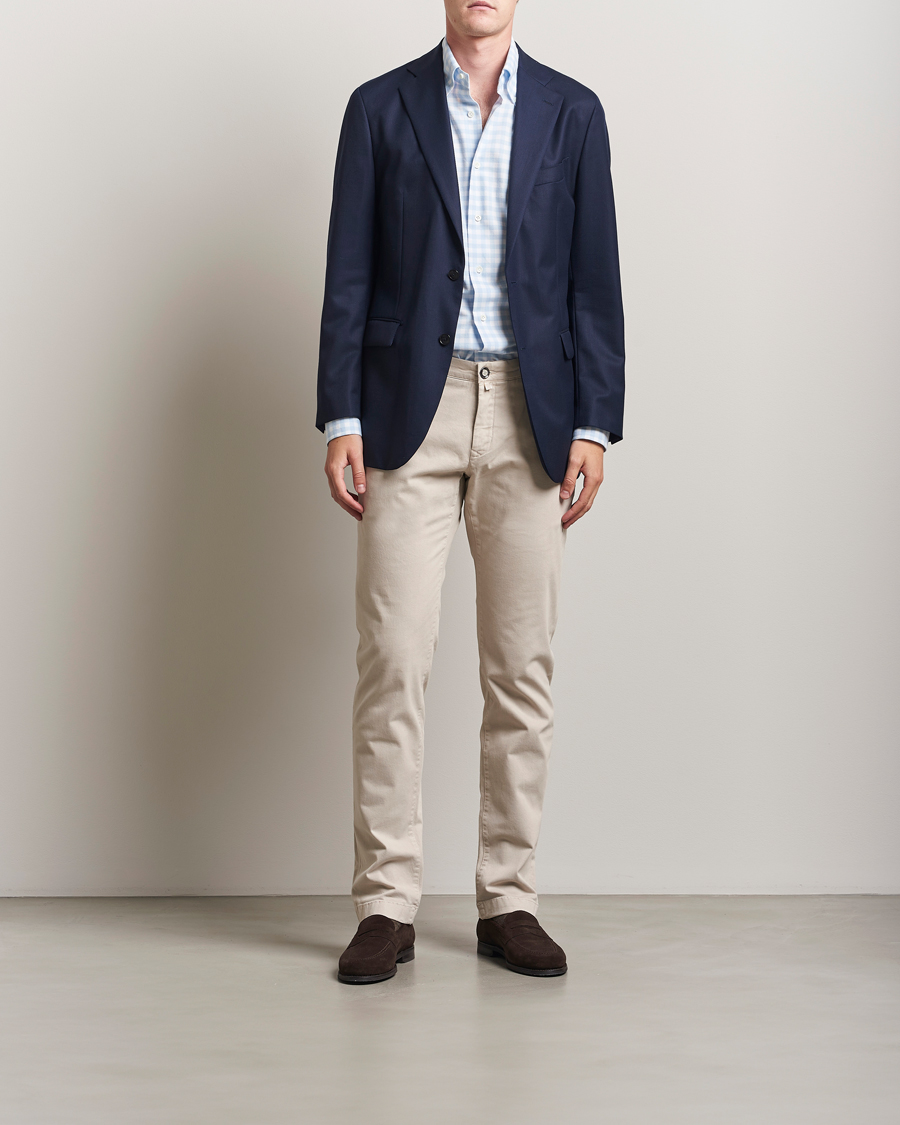 Men | Shirts | Mazzarelli | Soft Flannel Button Down Shirt Light Blue Check