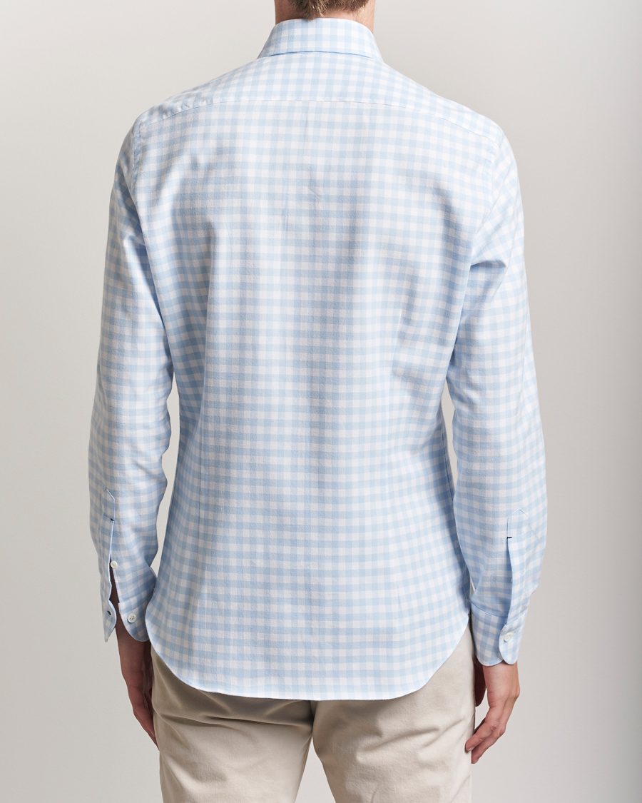 Men | Shirts | Mazzarelli | Soft Flannel Button Down Shirt Light Blue Check