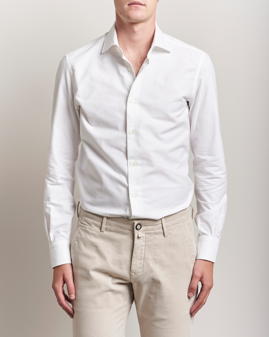 Men | Shirts | Mazzarelli | Soft Flannel Cut Away Shirt White