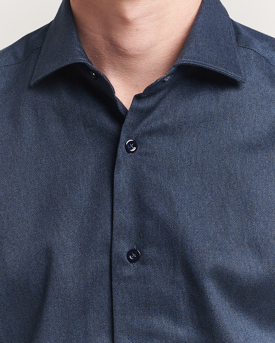Men | Shirts | Mazzarelli | Soft Flannel Cut Away Shirt Navy